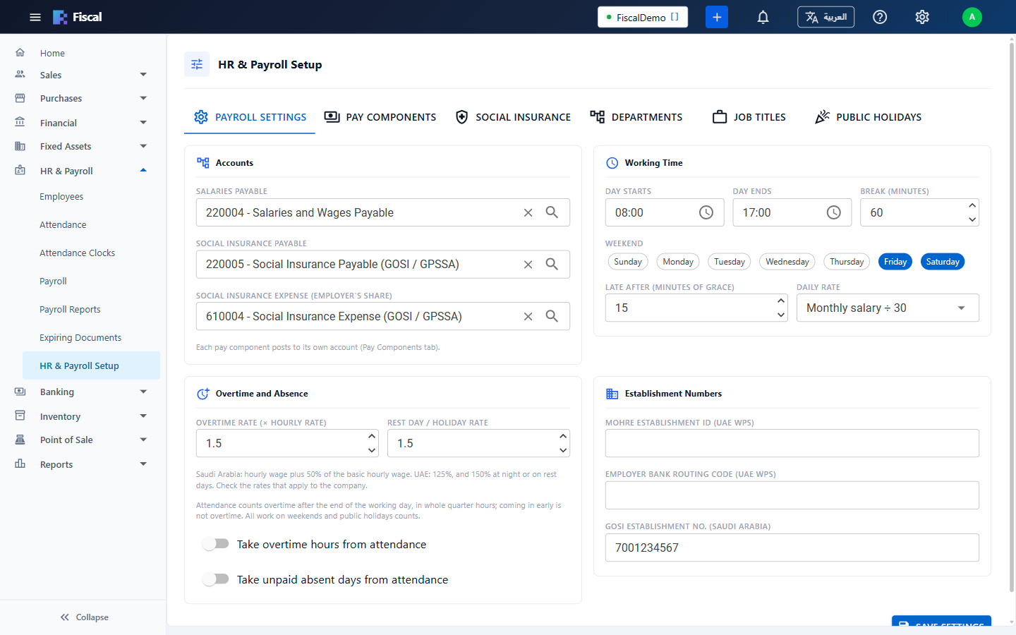 Payroll settings